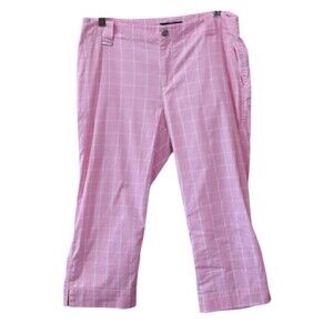 Ralph Lauren Black Label Pink and White Capris Window Pane Plaid Pastel Pants 10
